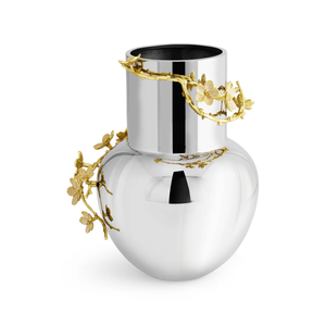 Jarrón de metal moderno con hojas de ginkgo de latón antiguo y soporte de rama de árbol florero de mesa de acero - Product Image 3