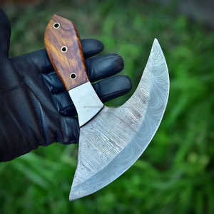 มีดดามัสกัสแบบดั้งเดิมเต็ม Tang เครื่องตัดพิซซ่าอเนกประสงค์ขวานเนื้อสับยูทิลิตี้เครื่องตัดพิซซ่ามีดขวานหนัง Sheath - Product Image 3