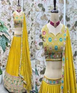 Precio al por mayor de moda XXL Georgette bordado volante trabajo Lehenga Choli Dupatta estilo pakistaní desgaste de fiesta Ropa Étnica - Product Image 3