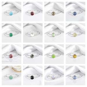 Bague martelée ronde à facettes Opalite Gemstone Ring 925 Sterling Silver Ring Jewelry for Women - Product Image 2