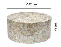 Table basse en incrustation de nacre Snowden beige Table centrale en mosaïque de coquillages ronds fabriqués à la main