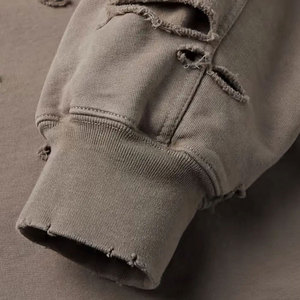 เสื้อฮู้ดดี้สไตล์ดิสเทรส ดีไซน์ใหม่ ผลิตตามสั่ง OEM คุณภาพสูง ผ้าฝ้าย 100% เป็นมิตรกับสิ่งแวดล้อม สวมใส่สบาย ปรับแต่งสี ขนาด และโลโก้ได้ - Product Image 4