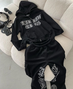 Ropa de calle con logotipo personalizado, chándal vintage con cremallera y lavado ácido, conjunto de chándal para mujer, conjunto de dos piezas para correr desgastado para mujer - Product Image 6