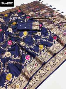 Saris de seda Banarasi indio, ropa de fiesta elegante de primera calidad, hermoso trabajo de tejido, precio al por mayor para indio pakistaní - Product Image 3