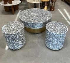 Tabouret rond en incrustation d'os fait à la main meubles tabouret de style marocain console d'incrustation d'os faizacraft - Product Image 3