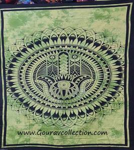 Tapisserie murale imprimée Hamsa Potly, drap de lit en tissu de coton, taille simple, pour la décoration de la maison GC-TP-184. - Product Image 2