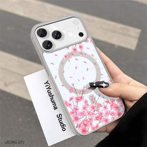 Coque de téléphone magnétique à motif floral pour iPhone 11 à 17 Pro Max, en TPU souple, design floral blanc, unisexe - Product Image 5