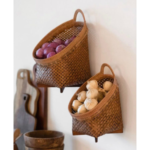 Cesta colgante de pared, soporte de verduras de bambú, cesta de almacenamiento de pared rústica para cebolla, ajo, patata, organizador, Decoración de cocina - Product Image 1