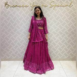 Dernière Ethnique Georgette Lehenga Soie Rayonne Contraste Dupatta pour Femme Design Exclusif pour les Mariées Occasions Spéciales Indiennes - Product Image 2