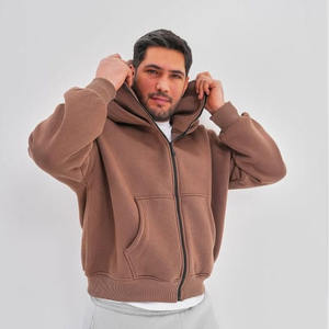 Sudadera con capucha con cremallera completa unisex 100% algodón logotipo personalizado estilo Hip Hop bordado invierno de gran tamaño hombres cremallera Sudadera con capucha patrón sólido - Product Image 1