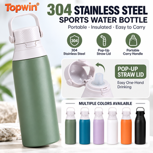 304 Stainless Steel Vacuum Insulated Water Bottle Portable Sports <b>Tumbler</b> <b>with</b> Pop Up <b>Straw</b> Lid Carry Handle for Travel - Product Image 1