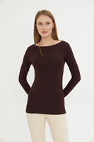 Body de Manga Larga con Cuello Redondo para Mujer, Ajuste Delgado, Color Sólido, Tejido de Punto, Mezcla de Algodón y Elastano, Estilo Minimalista, para Todas las Temporadas