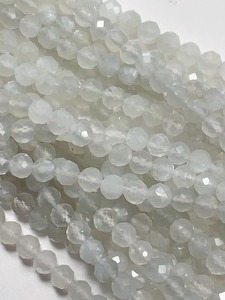 Perles facettées en pierre de lune naturelle authentique blanc-gris, brin de 15,5 pouces, tailles 3mm et 4mm, pierre de naissance de juin, Mehrajuddin Gems MG-NU182 Troisième - Product Image 3