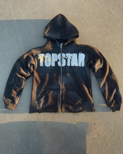 Haute qualité hiver Street Wear 400gsm fermeture éclair lavage à l'acide ourlet brut recadrée en détresse broderie Patch à capuche hommes - Product Image 1