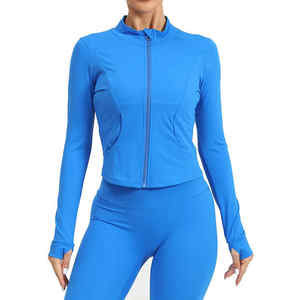 ชุดเซ็ต 2 ชิ้น เสื้อแจ็คเก็ตผ้าฟลีซลายเรียบสำหรับผู้หญิง มีเชือกผูกเอว ระบายอากาศได้ดี เหมาะสำหรับออกกำลังกายในฤดูหนาวและโยคะ ดีไซน์ให้ความอบอุ่น - Product Image 1