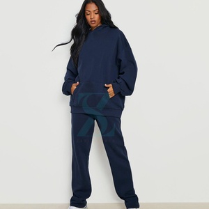 Ensemble de pantalons de survêtement à capuche en molleton respirant pour femmes unisexe grande taille avec logo imprimé à motif solide Service OEM disponible - Product Image 2