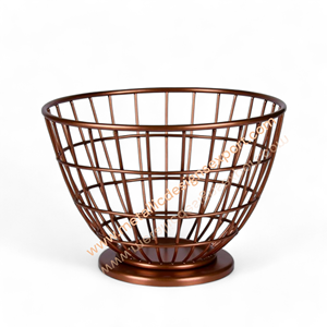 Elegant Copper Finishing <b>Wire</b> <b>Grid</b> Basket with Wide Pedestal Base, Round Decorative Bowl for Fruit, Kitchen, or Tabletop Display - Product Image 5