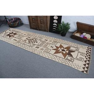 Vintage <b>Runner</b> <b>Rug</b> 2.9x11 ft (88x336 cm), Herki Brown Patchwork Turkish <b>Rug</b> - Product Image 4