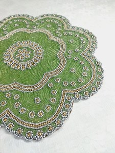Handmade Green Beaded Placemat with Floral Design Knitted <b>Table</b> <b>Mat</b> for Wedding Centerpiece Decor Export Quality - Product Image 3