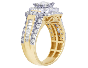 Plaqué or jaune S925 argent Moissanite princesse, baguette et diamant rond Halo Double Halo bague bijoux - Product Image 4