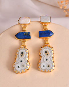 Nouvelle arrivée forme boucles d'oreilles plaqué or solaire Druzy Lapis perle pierre précieuse principale élégant mariages cadeaux pour les femmes - Product Image 3