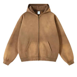 Sweats à capuche zippés pour hommes d'hiver, style streetwear, sweats à capuche surdimensionnés personnalisés pour hommes, sweats à capuche zippés délavés à l'acide, quantité en gros en MOQ BAS - Product Image 1