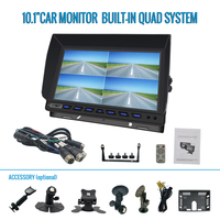 Moniteur IPS Quad View 10,1 pouces | Prise d'aviation à 4 broches | Enregistreur DVR 4 canaux | Système de caméra de recul HD 1080P pour camions, bus et véhicules lourds