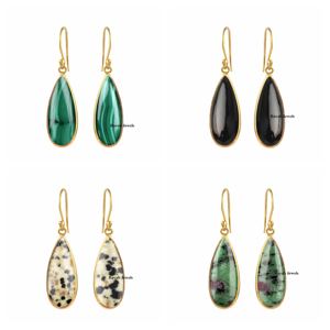 2025 pendientes de lágrima de piedras preciosas de malaquita Natural 9x25mm colgante 925 fabricante de joyas de plata esterlina regalo de boda para mujeres - Product Image 2