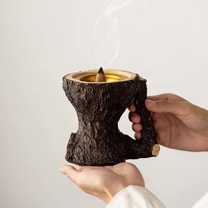 Brûleur d'encens arabe en écorce rustique de style naturel au design unique, écologique, en métal et en bois, décoration pour la maison et l'hôtel - Product Image 5