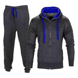 Haute qualité respirant hommes charbon bleu survêtement ensembles polaire deux pièces pull à capuche et pantalons de survêtement ensemble nouveau Style Slim Fit - Product Image 2