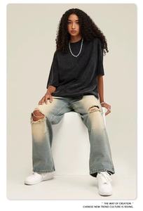 T-shirt en détresse vintage lavé à l'acide 100% coton lourd T-shirt surdimensionné de rue avec logo personnalisé pour hommes - Product Image 2