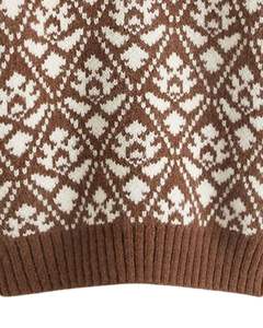 Kids Nordic Fair Isle <b>Knitted</b> Sweater Cozy Winter Pullover For Boys And In Brown Coffee Colors - Product Image 2