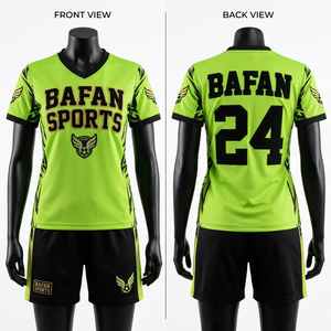 Ensemble de maillots de foot de haute qualité 150 GSM, anti-humidité, vert fluo avec panneau latéral noir, design sublimé, pour femmes - Product Image 1