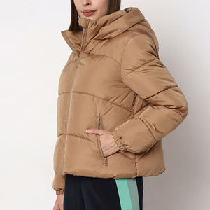 Chaqueta acolchada ligera de invierno cálida de alta calidad para mujer, talla XL, soporte acolchado con capucha de gran tamaño, tela estampada sólida - Product Image 3