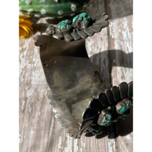 Arthur J Williams Vintage Turquoise & Sterling <b>Silver</b> Watch <b>Cuff</b> <b>Bracelet</b> Fashionable Vintage <b>Bracelet</b> - Product Image 5