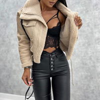 Respirant dames mode veste en cuir 2024 hiver laine d'agneau recadrée tenue plaine teint durable coton rempli