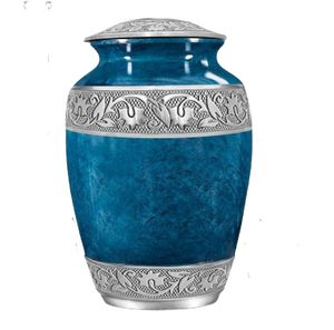 โกศบรรจุอัฐิสำหรับผู้ใหญ่ ทำจากทองเหลือง/อะลูมิเนียม สีน้ำเงินโบราณ แกะสลักอย่างสวยงาม สำหรับใส่เถ้ากระดูกหลังการฌาปนกิจศพ - Product Image 4