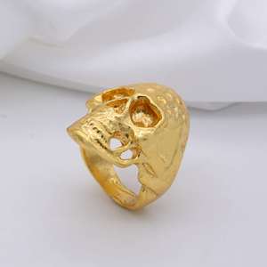 Bague en laiton plaqué or 18 carats avec visage de crâne gothique, style punk et motard, pour femme, vente en gros - Product Image 4