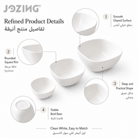 Lot de bols carrés en porcelaine blanche empilables pour service, salade et soupe – Idéal pour hôtels, restaurants et usage domestique – Vente en gros uniquement