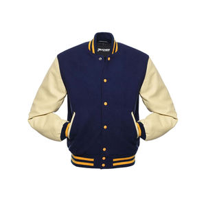 Veste universitaire sur mesure pour homme de qualité supérieure, mélange de laine, manches en cuir PU, col côtelé, veste de baseball, approvisionnement en gros OEM - Product Image 1