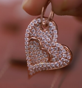 Moissanite Diamant Coeur Forme Double Unique Pendentif Cadeau d'Anniversaire 925 argent sterling - Product Image 3