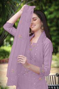 ชุด Salwar ปักลายพื้นเมืองของผู้หญิงชุด G103-Purple พร้อมกางเกง Kurta และ Dupatta สำหรับงานแต่งงานใส่ได้พอดีตัว - Product Image 5