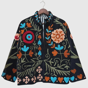 Chaqueta con Cuello Mao y Patrón Geométrico Bordado a Mano, Manga Larga, Estilo Blusón de Terciopelo para Adultos, Ropa de Otoño - Product Image 1