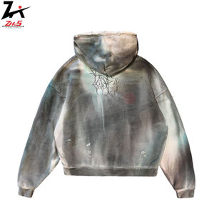 Heavy Cotton Hoodies Punk Saint Custom <b>Hand</b> Painted <b>Hand</b> Dyed Distressed Fully Customizable OEM Branding Wholesale Bulk Orders - Product Image 2