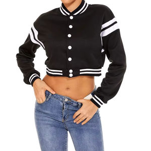 Veste universitaire à manches longues pour femmes de qualité supérieure Manteau de baseball Letterman Broderie Laine Polyester Tissu Veste en cuir PU - Product Image 1