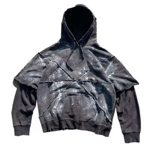 Sweat à capuche en polaire éponge française pour hommes, vintage, délavé au soleil, style surdimensionné, vieilli, haute qualité, à la mode OEM - Product Image 3