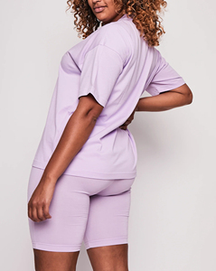 Ensemble short personnalisé pour femmes Chemise coupe ample avec short de motard pour femmes Ensemble d'été surdimensionné Ensemble deux pièces décontracté pour femmes vente en gros - Product Image 5