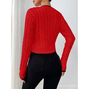 Women's Casual Knit <b>Cardigan</b> <b>Sweater</b>-Long Sleeve V-Neck Plus Size Embroidered Silk Breathable for Autumn & Winter - Product Image 4