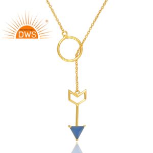 Hot Design 925 Sterling Silver Plaqué Or Bleu Calcédoine Gemme Pendentif Collier Demi Fine Jewelry Pour Femmes Cadeau Pour Elle - Product Image 3