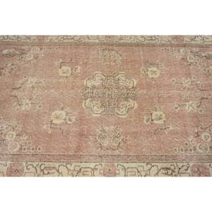 พรมตุรกีพื้นที่ขนาดใหญ่แนววินเทจขนาด3.7x6.6ฟุตคลาสสิกทรงสี่เหลี่ยมผืนผ้าดีไซน์แบบแอบสแตรกต์พรมยางขนแกะสีชมพูเบจสำหรับห้อง - Product Image 5